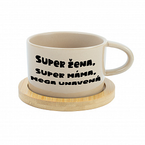 SUPER ŽENA, SUPER MÁMA, MEGA UNAVENÁ. - krémový hrníček makronka 200 ml