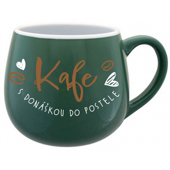 KAFE S DONÁŠKOU DO POSTELE - zelený keramický hrníček 300 ml