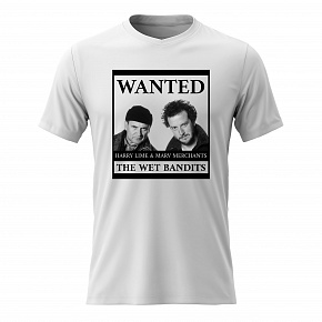 Pánské bavlněné tričko s potiskem - WANTED - bílé