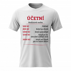 Dámské bavlněné tričko s potiskem - HODINOVÁ SAZBA ÚČETNÍ - bílé