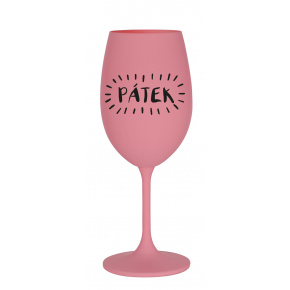 PÁTEK - růžová sklenice na víno 350 ml