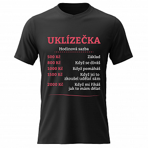 Dámské bavlněné tričko s potiskem - HODINOVÁ SAZBA UKLÍZEČKA - černé
