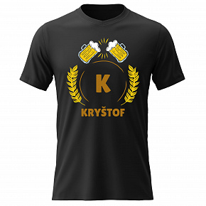 Pánské bavlněné tričko s potiskem - PIVNÍ MOTIV SE JMÉNEM - KRYŠTOF - černé