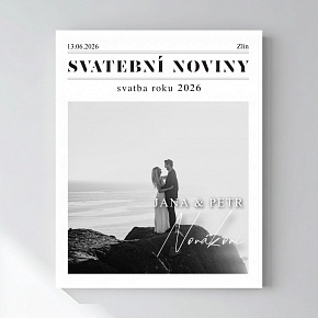 Personalizovaný magický fotoobraz v rámu - 40x50 - svatební noviny