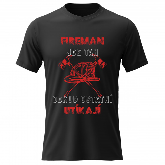 Pánské bavlněné tričko s potiskem - HASIČ - černé