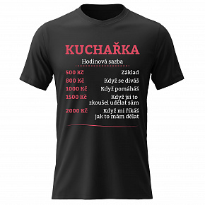 Dámské bavlněné tričko s potiskem - HODINOVÁ SAZBA KUCHAŘKA - černé