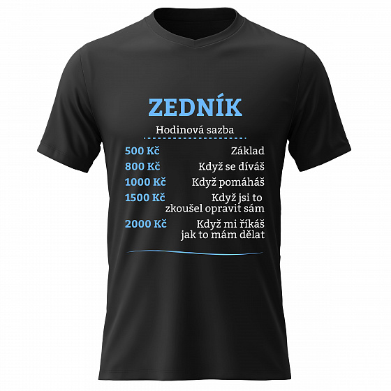 Pánské bavlněné tričko s potiskem - HODINOVÁ SAZBA - ZEDNÍK - černé