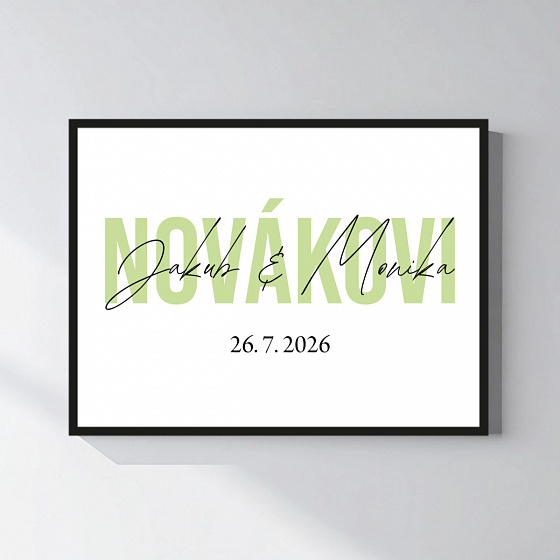 Personalizovaný magický fotoobraz v rámu - čtverec 30x40 - jména novomanželů 