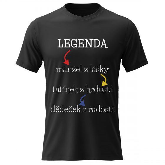 Pánské bavlněné tričko s potiskem - LEGENDA - černé
