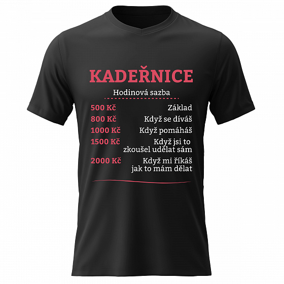 Dámské bavlněné tričko s potiskem - HODINOVÁ SAZBA KADEŘNICE - černé