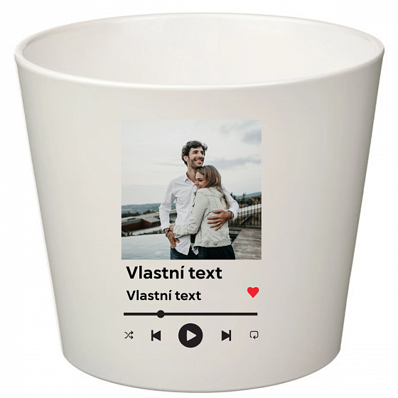 Bílý keramický květináč s vlastním odkazem na oblíbenou písničku - malý 