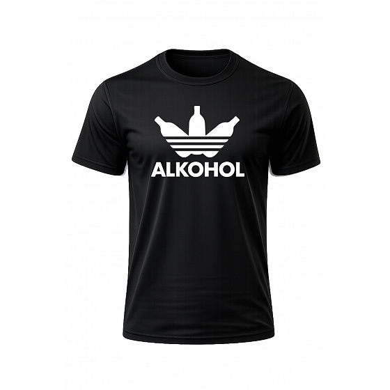 Pánské bavlněné tričko s potiskem - ALKOHOL - černé  