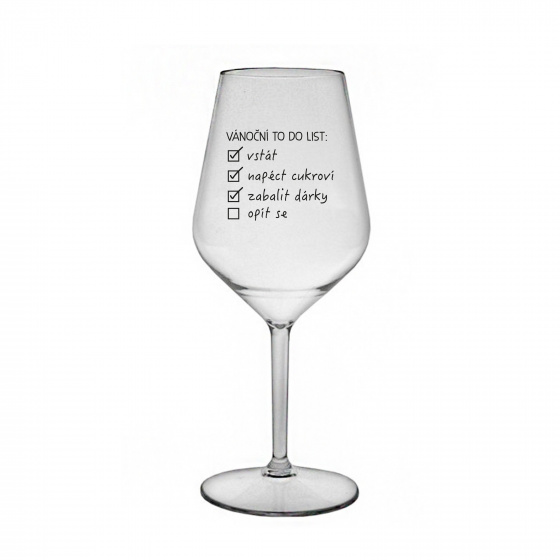VÁNOČNÍ TODO LIST - čirá nerozbitná sklenice na víno 470 ml
