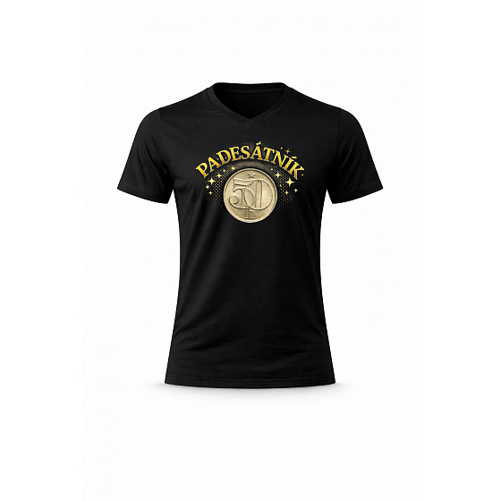 Pánské bavlněné tričko s potiskem - PADESÁTNÍK - černé