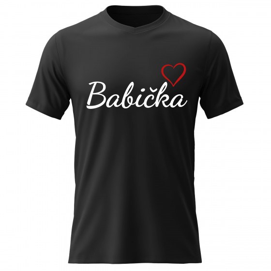 Dámské bavlněné tričko s potiskem - BABIČKA - černé