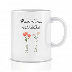 Personalizovaný klasický bílý keramický hrníček 300 ml s maminčinou zahrádkou