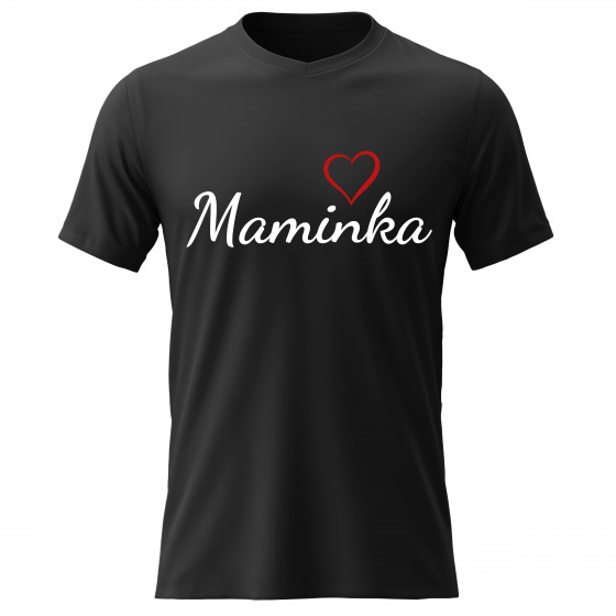 Dámské bavlněné tričko s potiskem - MAMINKA - černé