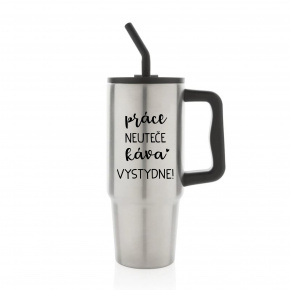 PRÁCE NEUTEČE, KÁVA VYSTYDNE! - stříbrný cestovní termohrnek 900 ml