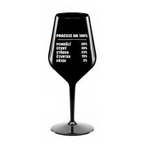 PRACUJI NA 100% - černá nerozbitná sklenice na víno 470 ml