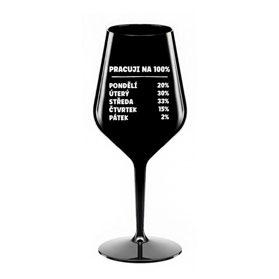 PRACUJI NA 100% - černá nerozbitná sklenice na víno 470 ml