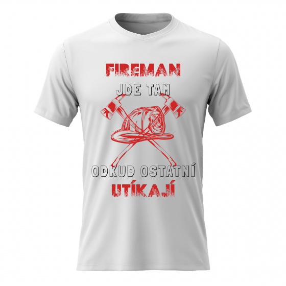 Pánské bavlněné tričko s potiskem - HASIČ - bílé