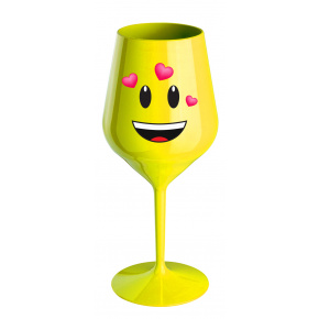 ZAMILOVANÝ SMAJLÍK - žlutá nerozbitná sklenice na víno 470 ml