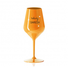 TEKUTÝ DÁREČEK - oranžová nerozbitná sklenice na víno 470 ml