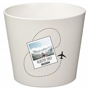 Bílý keramický květináč s cestovatelským motivem - velký