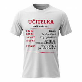 Dámské bavlněné tričko s potiskem - HODINOVÁ SAZBA UČITELKA - bílé