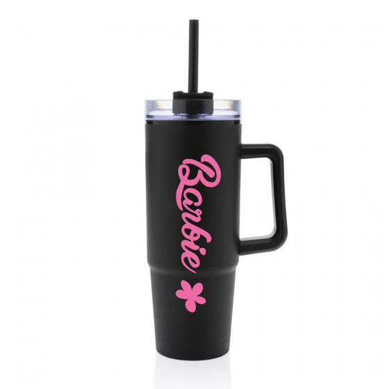 BARBIE - černý cestovní hrnek s průhledným víčkem 900 ml  