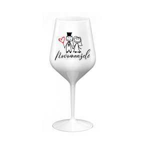 NOVOMANŽELÉ - bílá nerozbitná sklenice na víno 470 ml