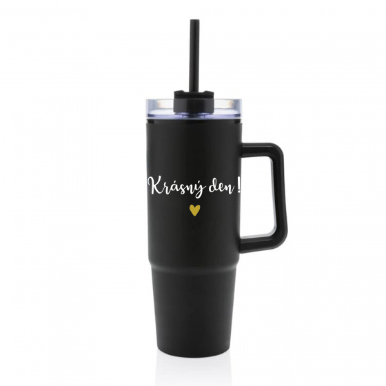 KRÁSNÝ DEN - černý cestovní termohrnek s průhledným víčkem 900 ml  