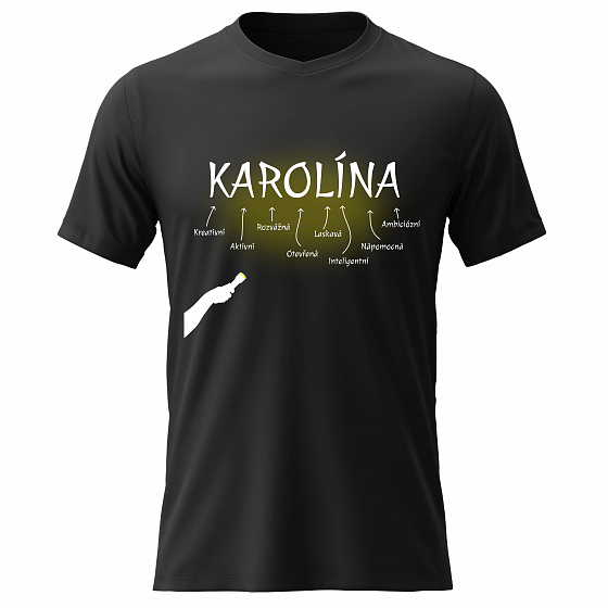 Dámské bavlněné tričko s potiskem - VLASTNOSTI - KAROLÍNA - černé