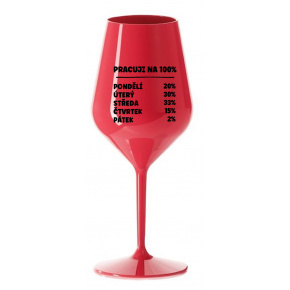 PRACUJI NA 100% - červená nerozbitná sklenice na víno 470 ml