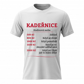 Dámské bavlněné tričko s potiskem - HODINOVÁ SAZBA KADEŘNICE - bílé