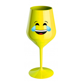 SMAJLÍK PLAČÍCÍ SMÍCHY - žlutá nerozbitná sklenice na víno 470 ml