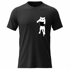 Pánské bavlněné tričko s potiskem - KOČKA V KAPSE - černé