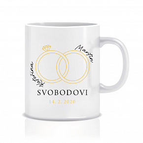 Personalizovaný klasický bílý keramický hrníček 300 ml s prstýnky a jmény