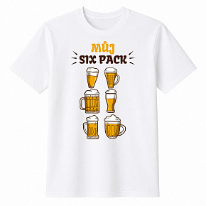 Pánské bavlněné tričko s potiskem - MŮJ SIX PACK - bílé 
