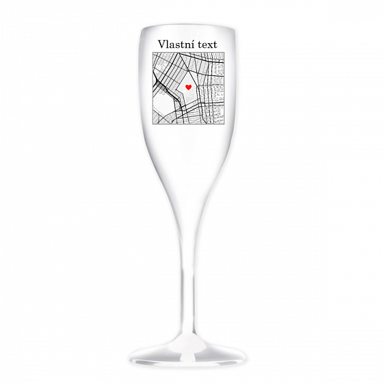 Personalizovaná nerozbitná prosecco sklenice s mapou