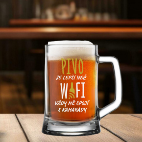 PIVO - LEPŠÍ NEŽ WI-FI, VŽDY MĚ SPOJÍ S KAMARÁDY - pivní sklenice 0,5 l 