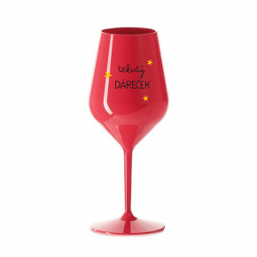 TEKUTÝ DÁREČEK - červená nerozbitná sklenice na víno 470 ml