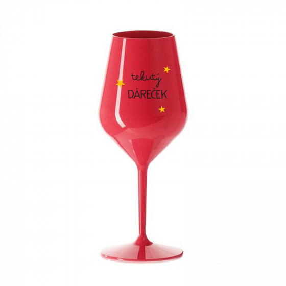 TEKUTÝ DÁREČEK - červená nerozbitná sklenice na víno 470 ml