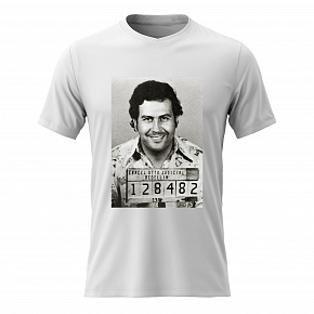 Pánské bavlněné tričko s potiskem - PABLO ESCOBAR - bílé