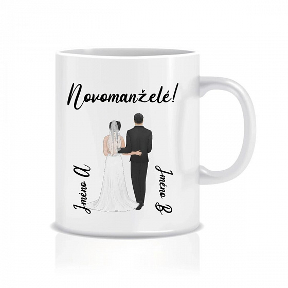 Personalizovaný klasický bílý keramický hrníček 300 ml se svatebním párem 