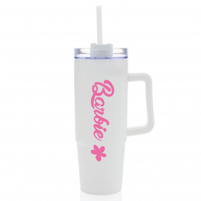 BARBIE - bílý cestovní hrnek s průhledným víčkem 900 ml  