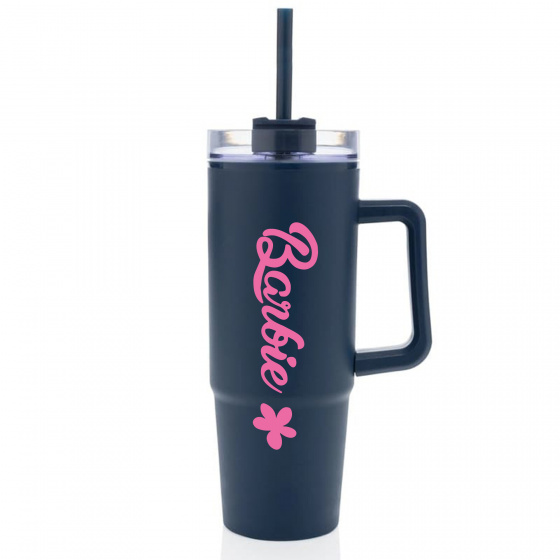 BARBIE - tmavě modrý cestovní hrnek s průhledným víčkem 900 ml  
