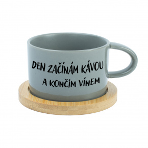DEN ZAČÍNÁM KÁVOU A KONČÍM VÍNEM - šedý hrníček makronka 200 ml