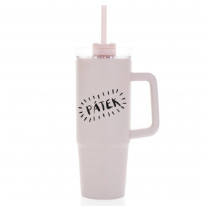 PÁTEK - světle růžový cestovní hrnek s průhledným víčkem 900 ml  