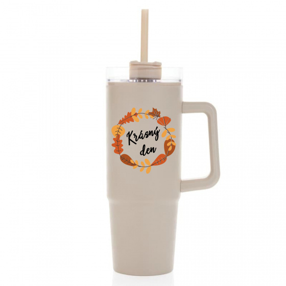 KRÁSNÝ DEN (PODZIM) - béžový cestovní termohrnek s průhledným víčkem 900 ml  